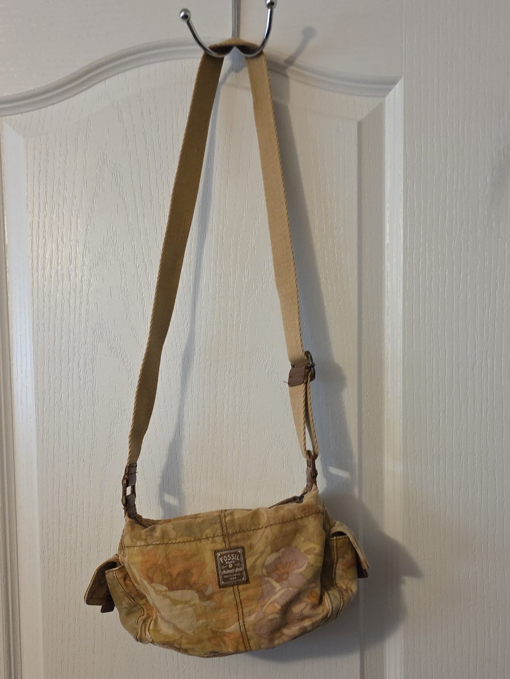 Fossil Floral Canvas Crossbody Bag in Tan and Yellow